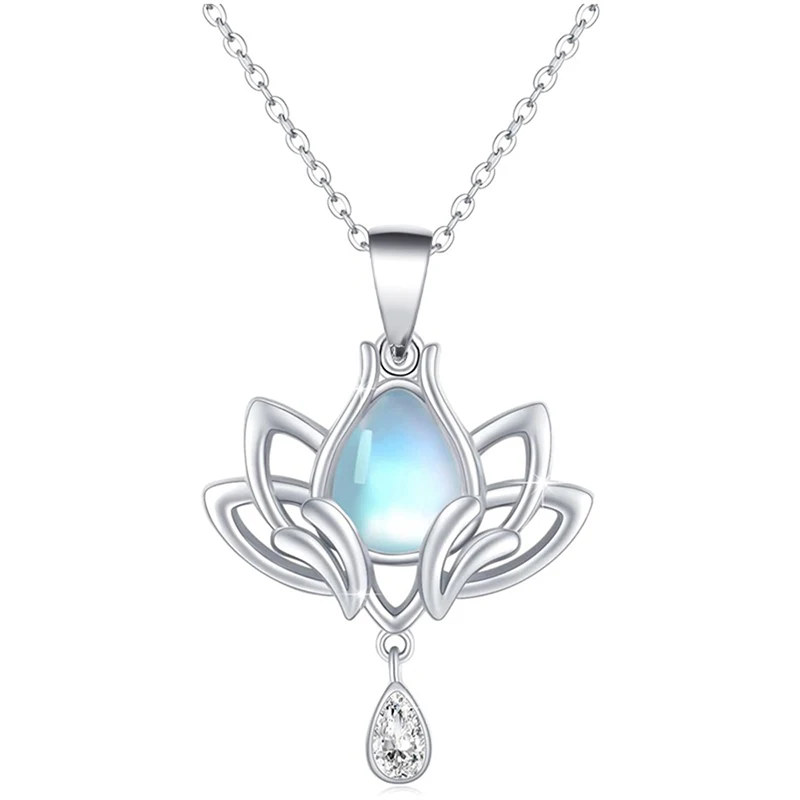 Huitan-exquisito collar con colgante de loto para mujer, accesorios de piedra lunar de imitación delicada, joyería elegante para aniversario