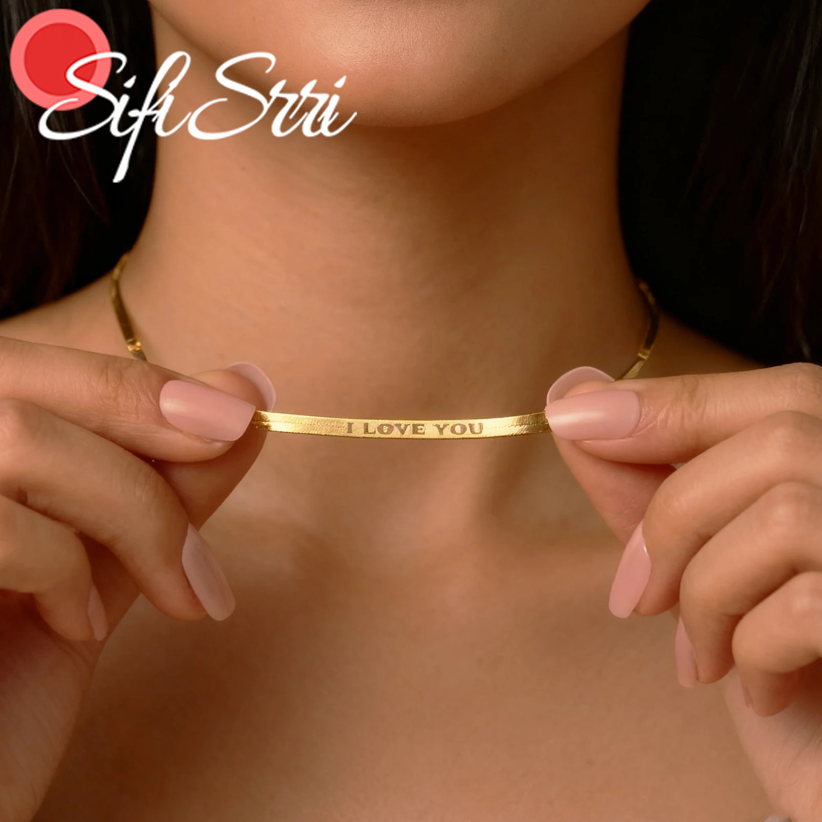 

Sifisrri Engrave Name Necklace For Women Herringbone Chain Stainless Steel Jewelry Waterproof Choker Personalized Birthday Gift