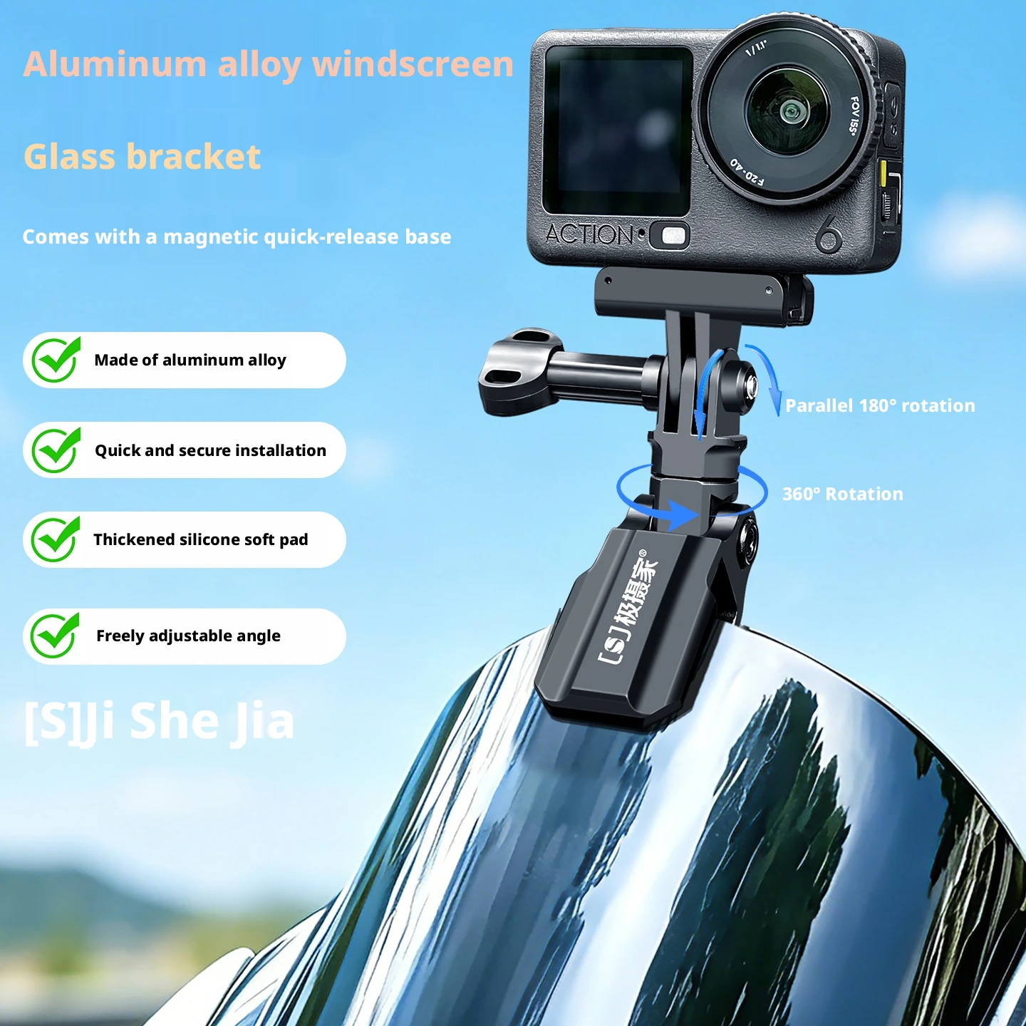 Motorcycle Windshield Camera Fixture Bracket Compatible for GoPro Hero DJI OSMO Action  Pro Shadowstone Insta360 Accessories