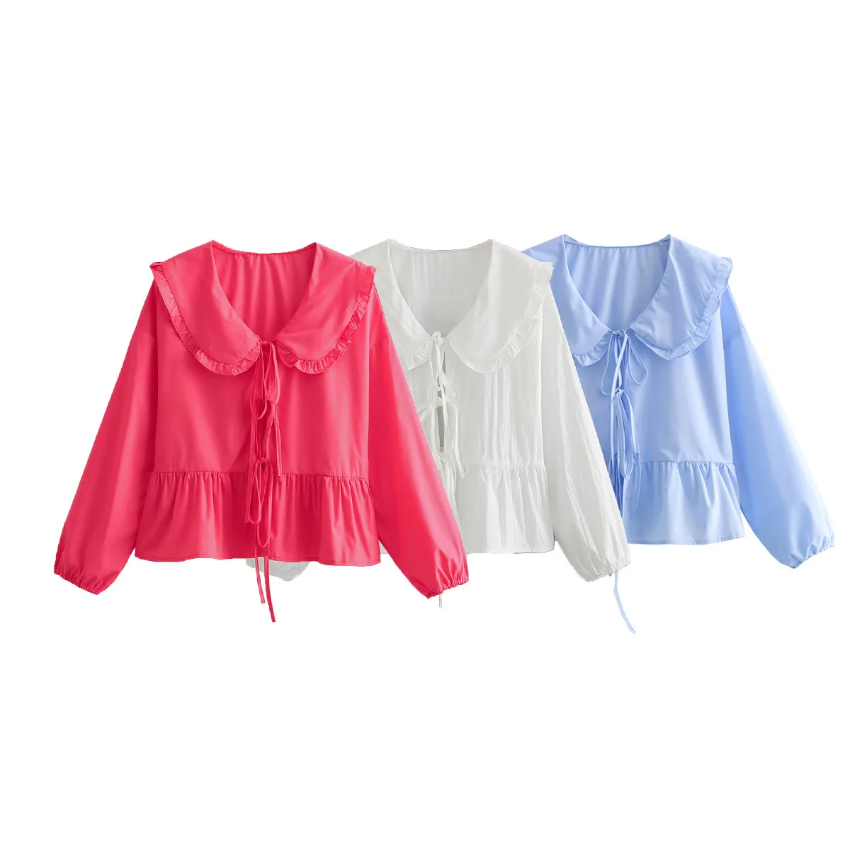 Europe and The United States in The Summer of 2024 The New Three-color Doll Collar Lace Shirt Solid Color Lace Top.