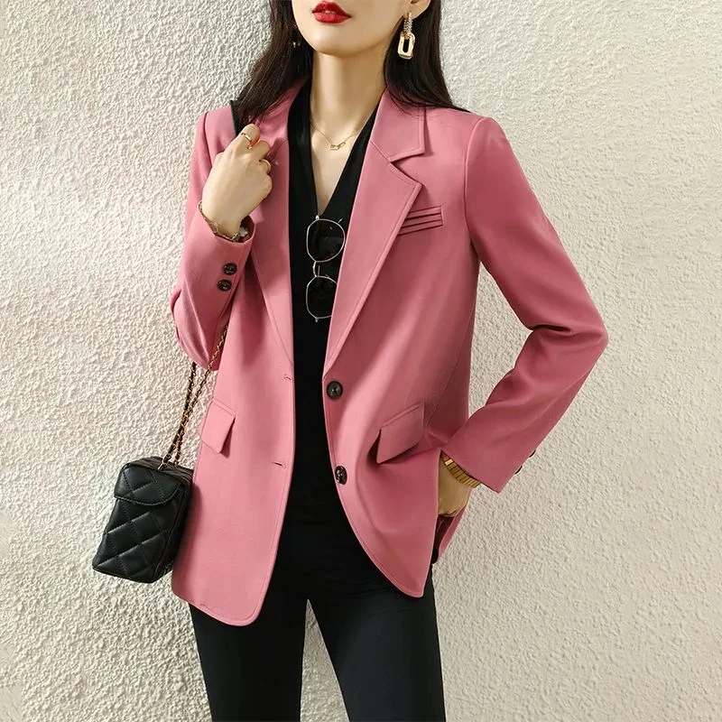 High-quality Pink Suit Jacket Women\'s Spring And Autumn 2023 New Coat With Lining Casual Ladies Blazer Black Brown Blouser S-3XL