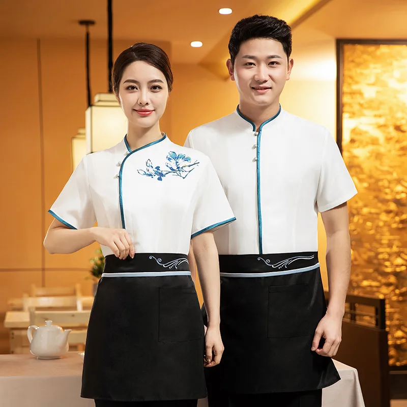 

Chinese Waiter Workwear Short Sleeve Women's Hotel Catering Farmhouse Hot Pot Restaurant Spring and Summer