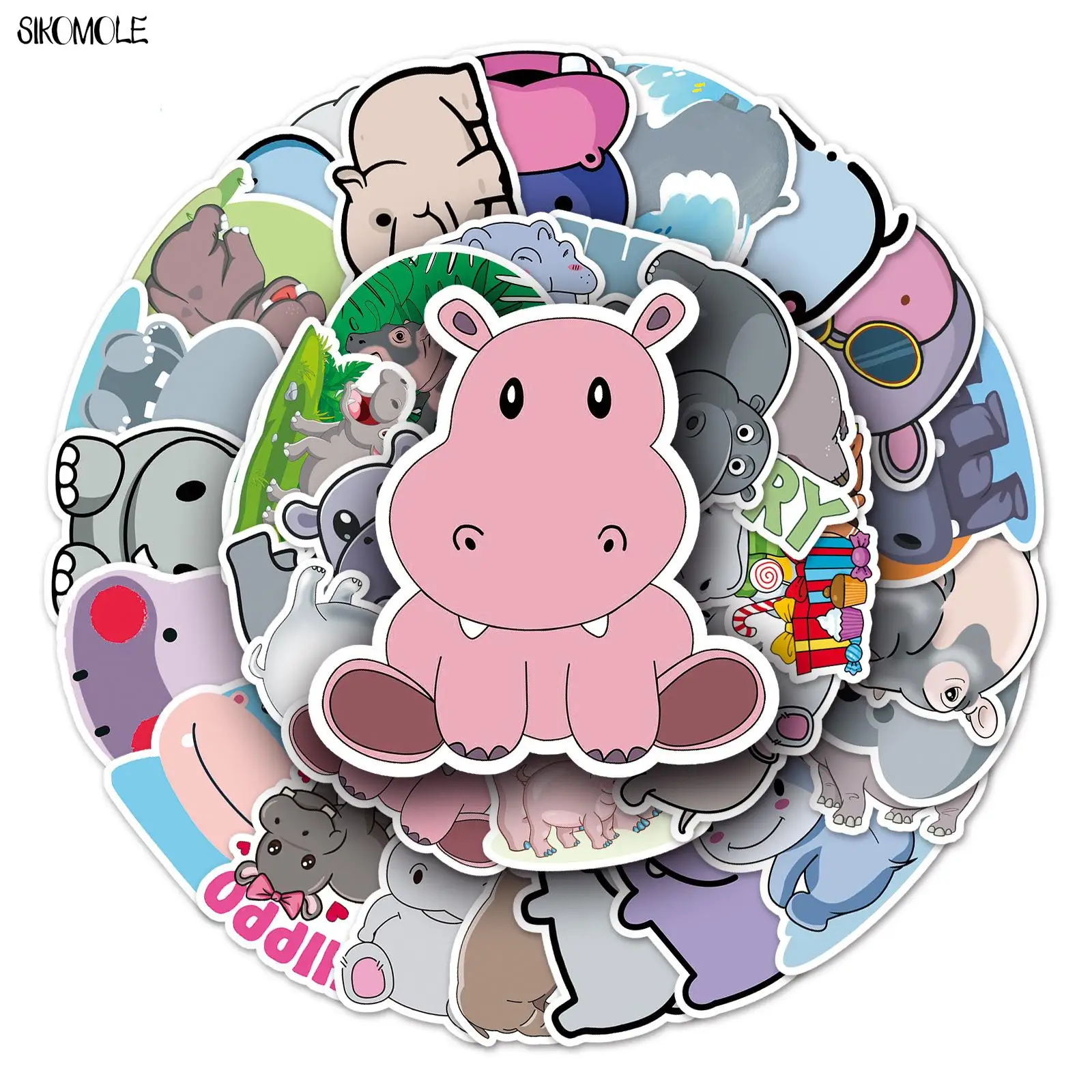 10/30/50pcs Hippo Stickers Animals DIY Gift Kids Toys Laptop Suitcase Skateboard Phone Guitar Decals Graffiti Cartoon Sticker