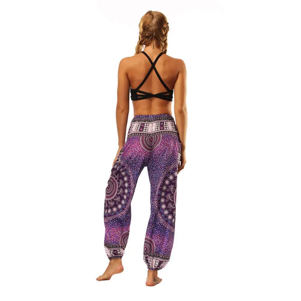 Women\'s Yoga Pants Printed Ethnic Style Loose Yoga Trousers Bloomers High Waist Fitness Sports Crotch Dance Palazzo Sweatpants