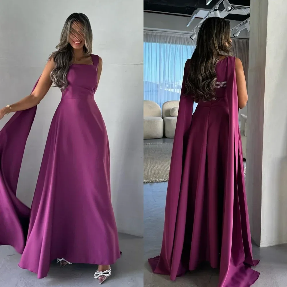 

Customized Jersey Pleat Rhinestone Valentine's Day A-line Square Neck Bespoke Occasion Gown Long Dresses