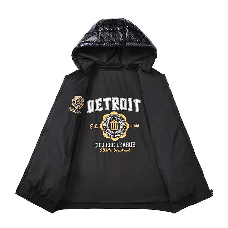 Gorasion Men's Thick Cotton Padded Clothes Autumn Winter Can Be Worn on Both Sides Printed Warm Jackets and Hooded Down Jackets