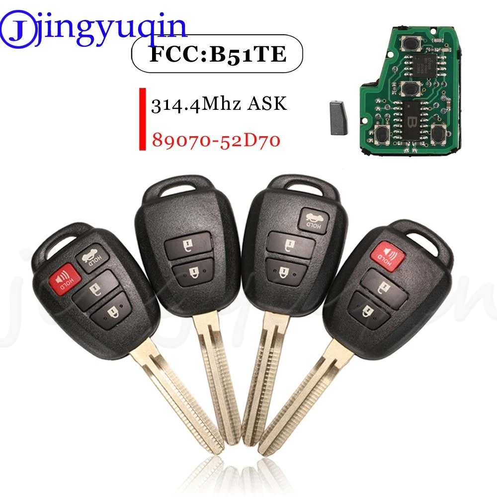 jingyuqin Remote Car Key Fob 314.4MHz G / H Chip B51TE / B71TH 89070-52D70 For Toyota Yaris 2012-2017 TOY43 Blade