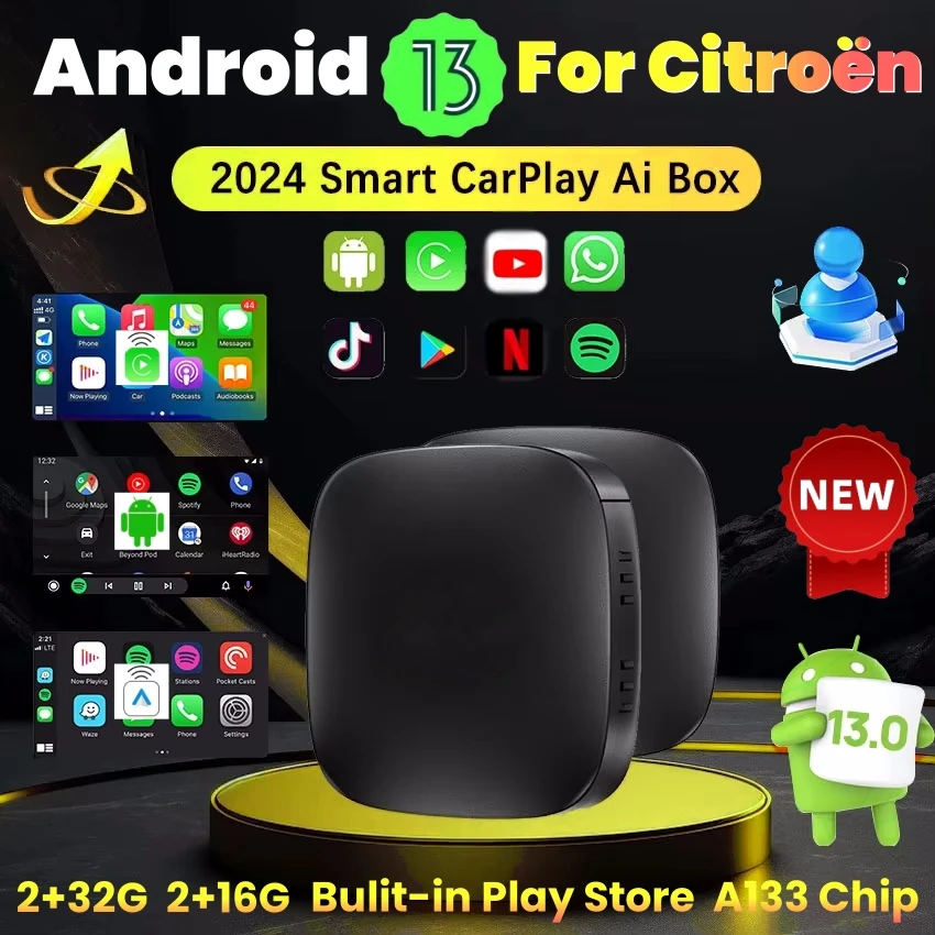 Android 13 Car AI Box Wireless Carplay Adapter Android Auto For Netflix Youtube For Citroen C3 C5 C5X C5 AIRCROSS C3-XR C6