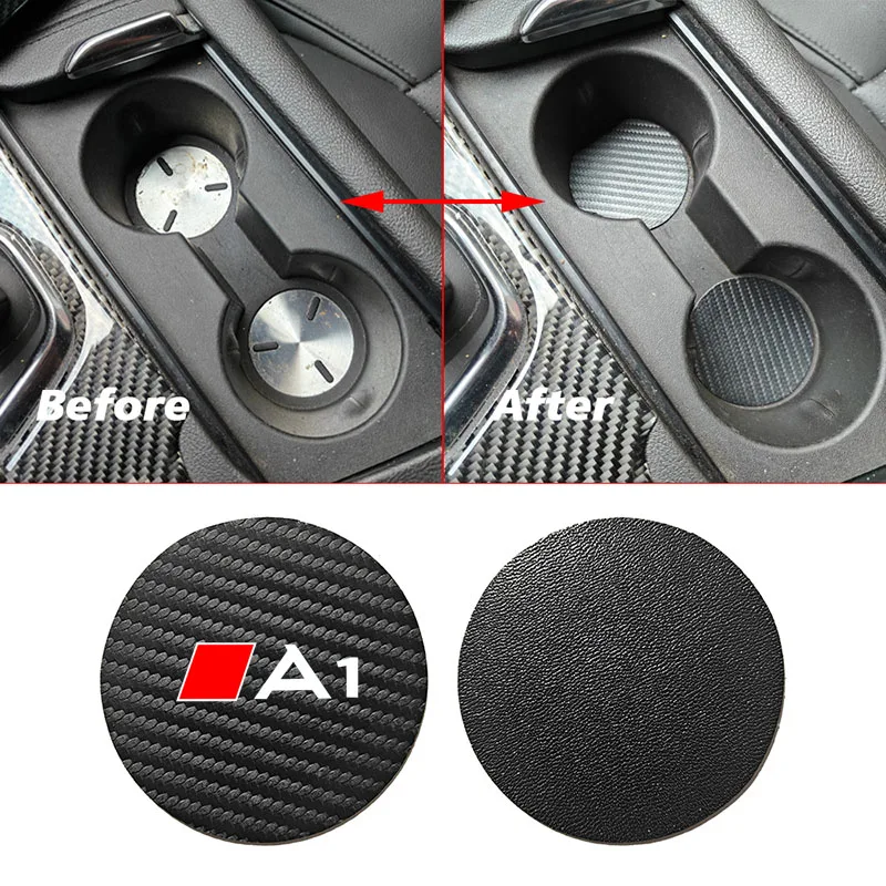 2 Pcs Car Coasters PU Leather Water Cup Holder Pads For Audi A1 A3 A4 A5 A6 A7 A8 Q2 Q3 Q5 Q7 Q8 TT Auto Interior Accessories