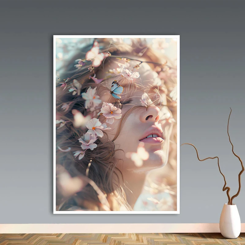 2026 Goddess of Spring Elegant Feminine Woman Minimalist Retro Flower Headcrown Poster Canvas Painting Wall Art Picture Bedroom 