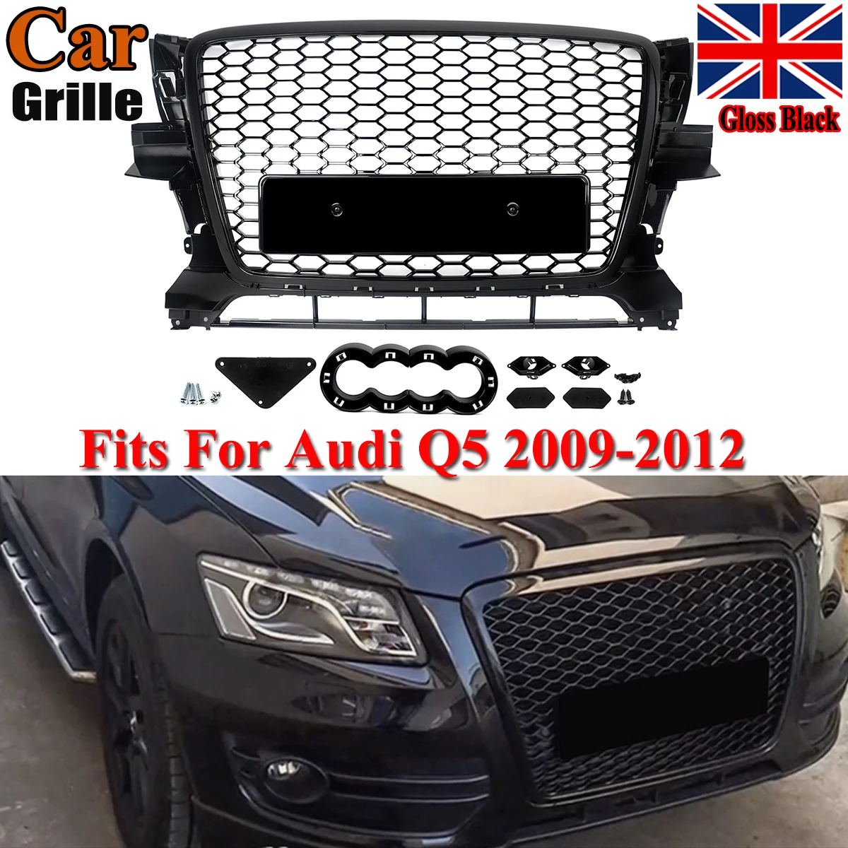 Image of Magickit Honeycomb Mesh Frontstoßstangengrills für Audi Q5 8R 2009 2010 2011 2012 für 8R0807681A01C, 8R0807682A01C