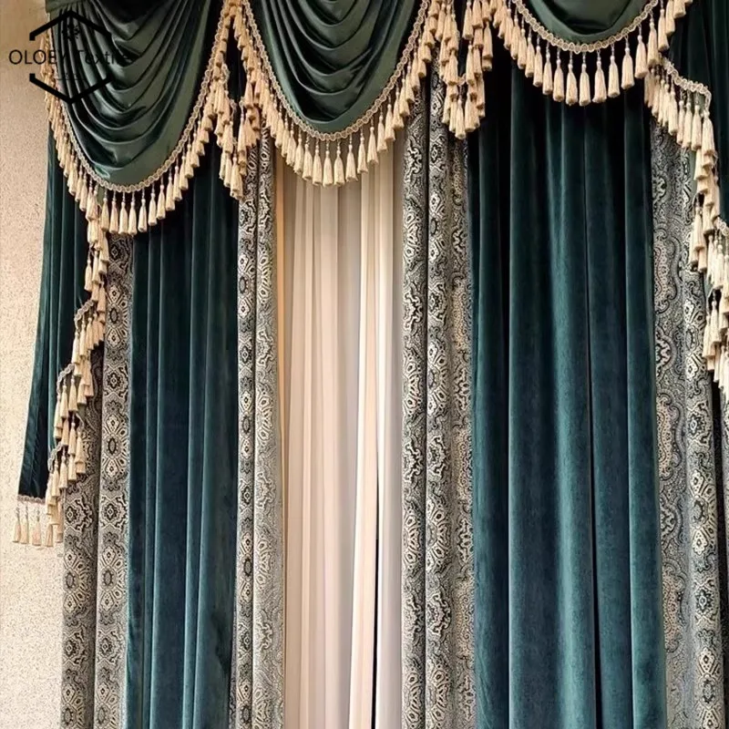 Palace Style Luxury European and American Jacquard Curtains Finished High-ceiling Living Room Bedroom Blackout Customization