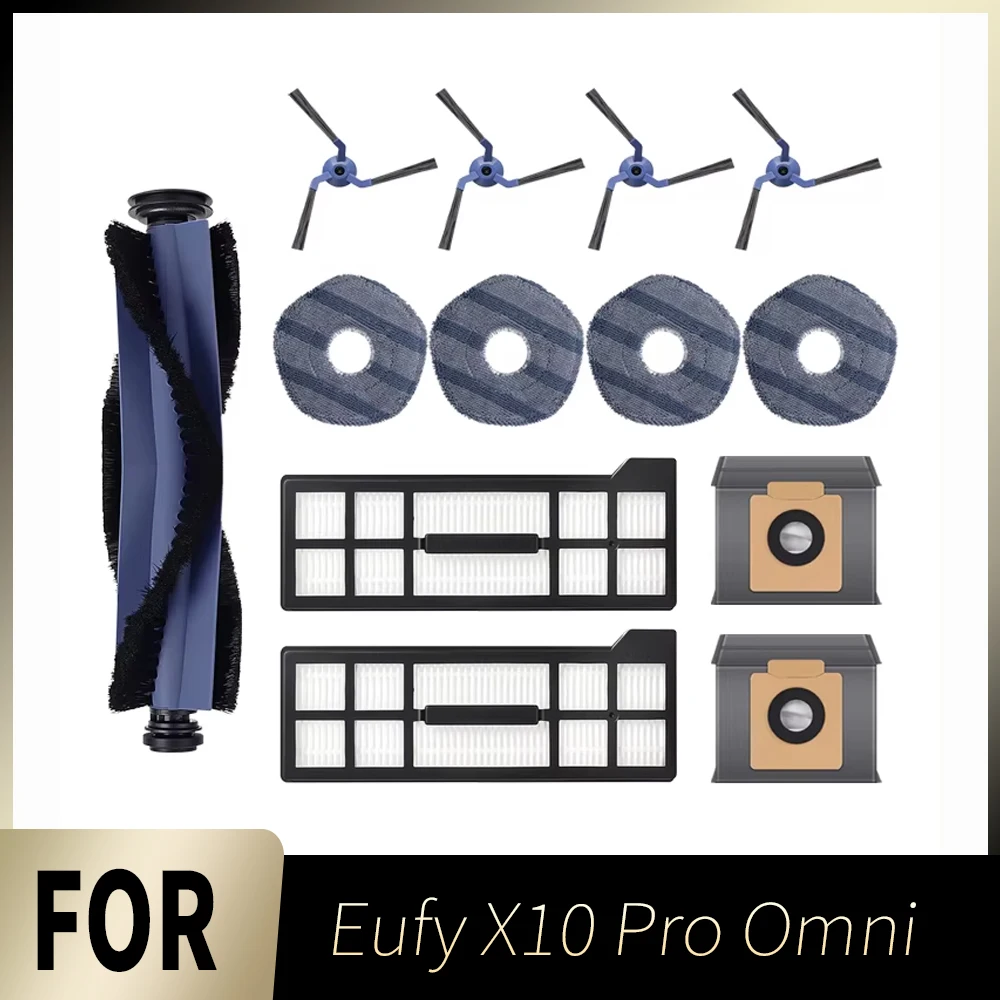 Primary Roller Brush Edge Brushes Mopping Pads HEPA Filter Collection Bags Replacement Parts For Eufy X10 Pro Omni Robot Vacuum