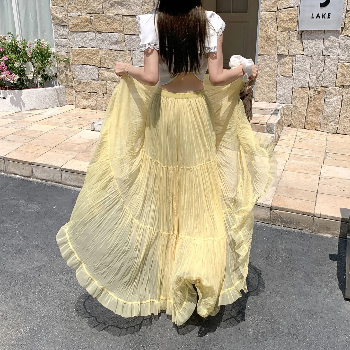 

Элегантная женская летняя юбка А-силуэта с высокой талией, сетчатыми вставками и плиссировкой, дизайн «торт», из полиэфирного волокна, длина до колена