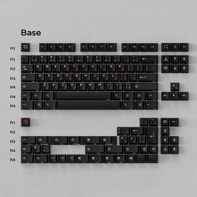 

PBTfans Classic Base Kit Набор колпачков для клавиш из ПБТ с вишневым профилем, черный, красный, японский корень для механической клавиатуры mx