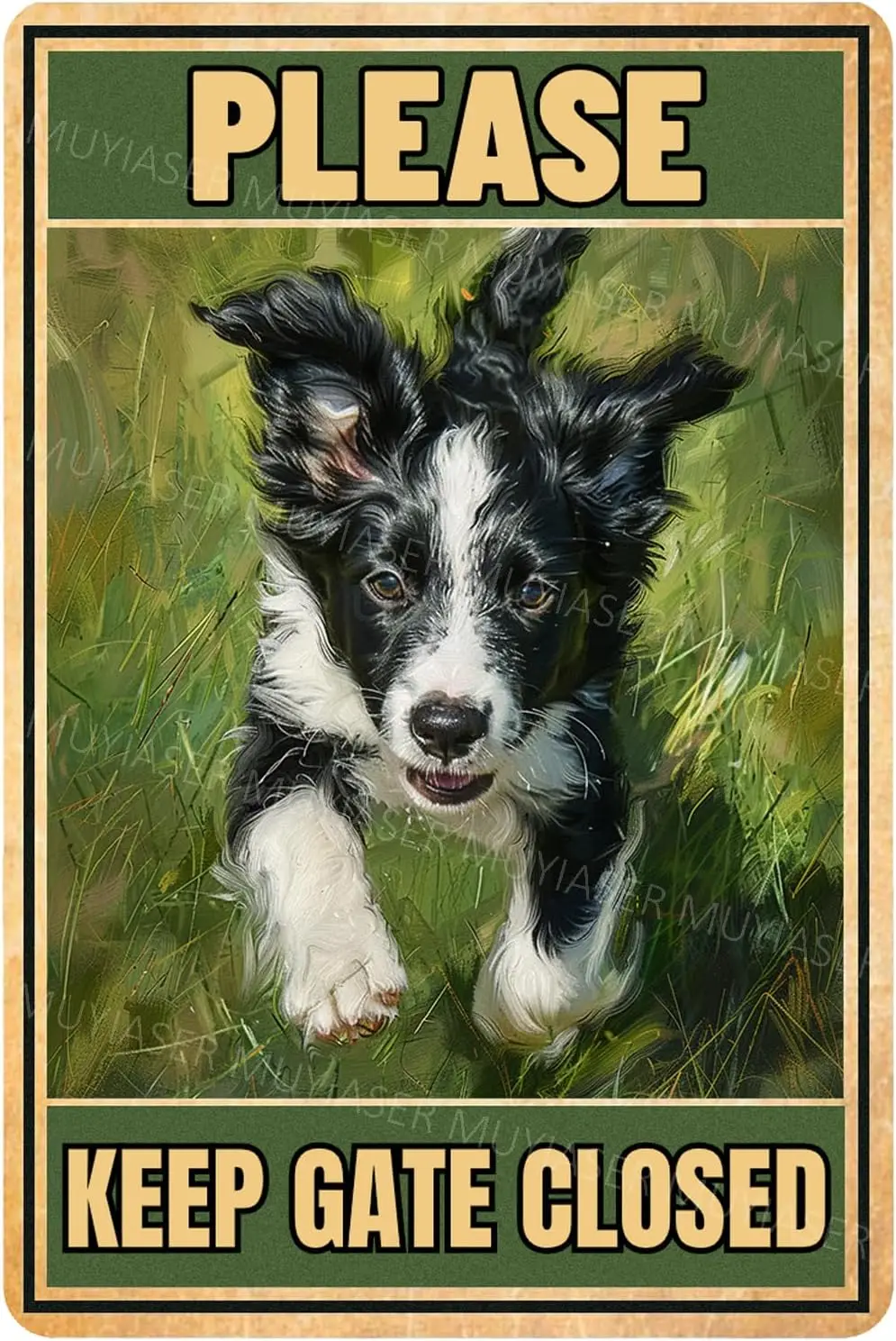 Letrero de metal de estaño Border Collie, por favor, mantiene la puerta cerrada, letreros de metal vintage, letrero de estaño de aluminio retro para puerta, jardín, puerta, hogar, bar C