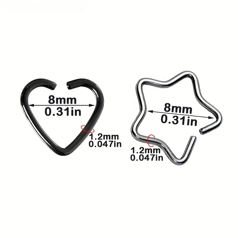 1pcs Heart Star Hoop Earrings Cartilage Piercing Lip Nose Rings Stainless Steel Ear Tragus Helix Daith Stud Women Body Jewelry