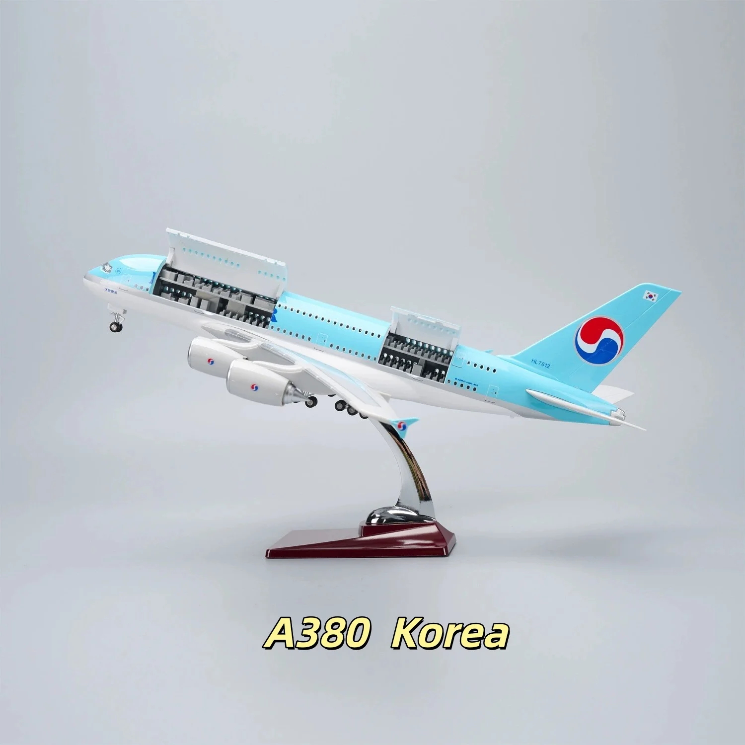 

A380 Korean Air Airplane Model 47cm 1/160 Scale Aircraft Resin Model Plane W LED Openable Cabin Door Boys Toys Hobby Collection