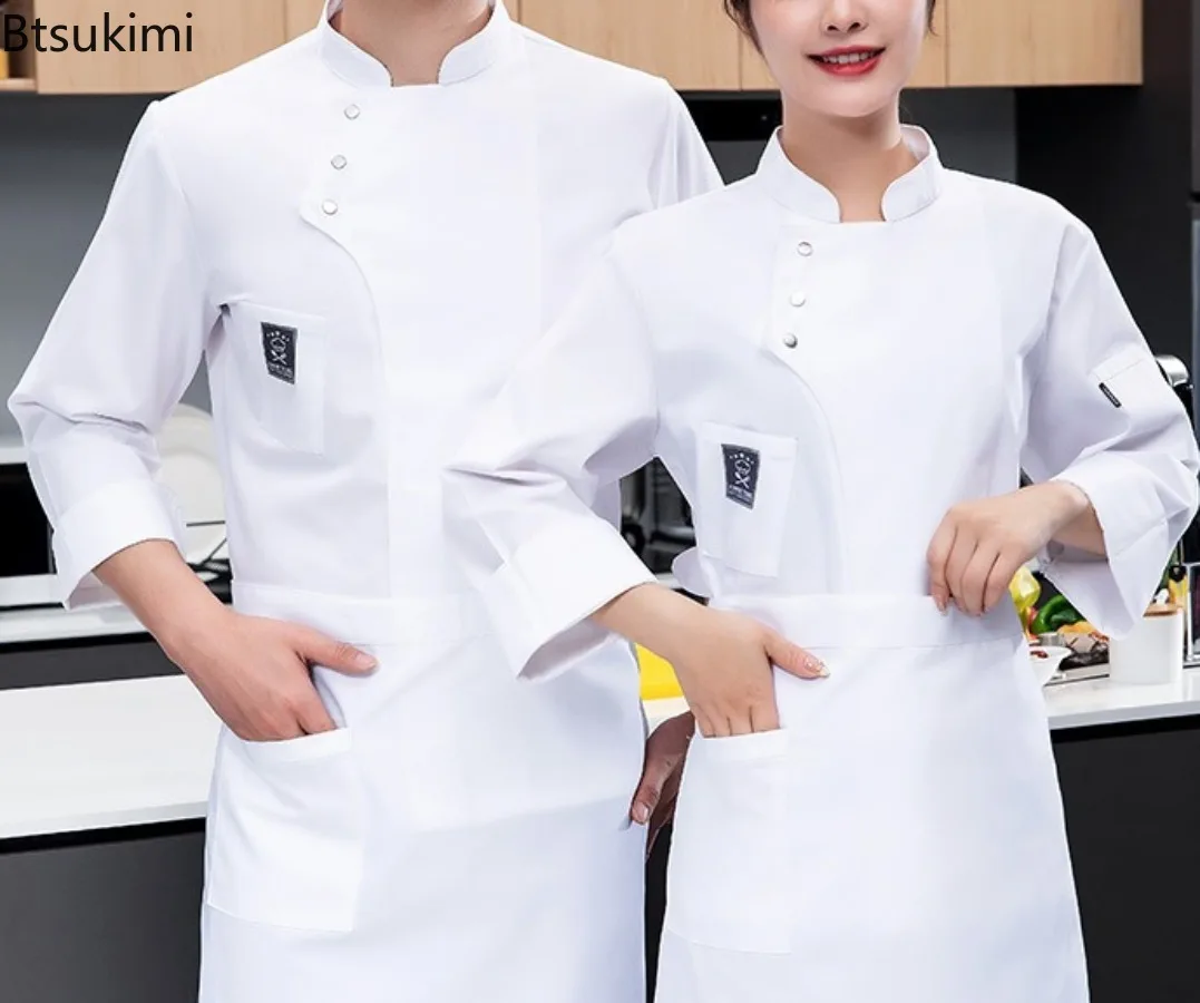 Cafe Chef Work Uniforms Men Women Short and Long Sleeve Chef Coat Kitchen Hotel Breathable Stand Collar Chef Jacket with Pocket