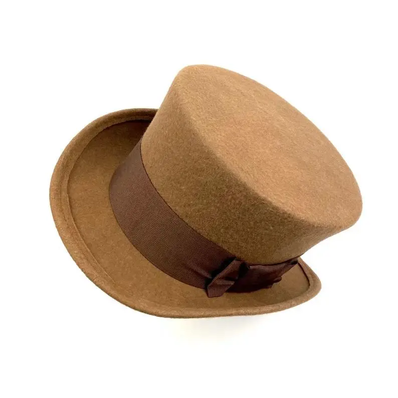 X0532 Adult  Fashion Wool Felt Hat Australia Wool Hat  Pale Rider Hat  Ribbon Decorative Flanging Felt Hat