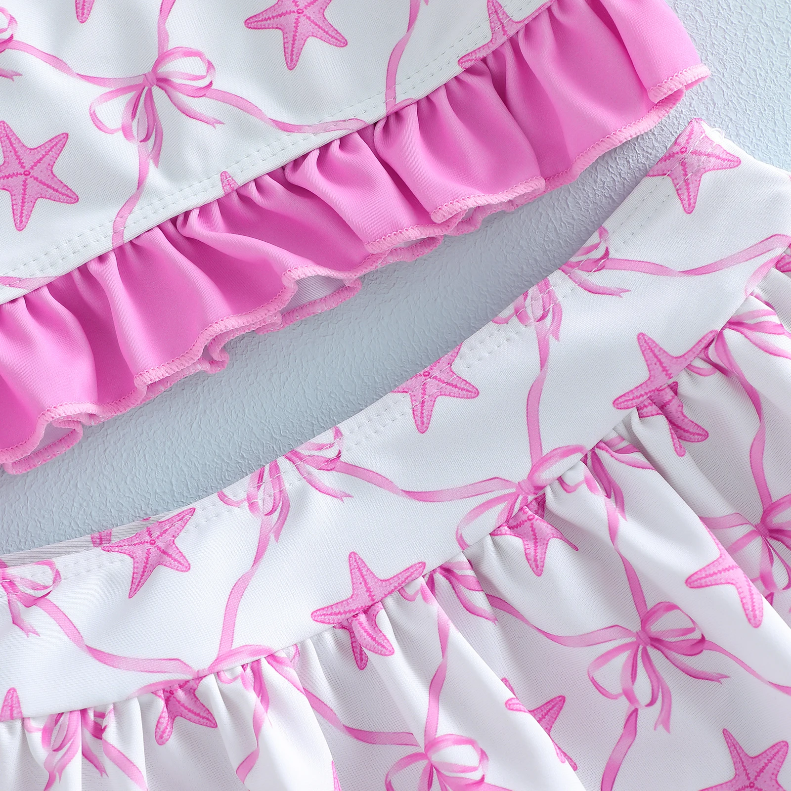 Tregren 1-5Years Kids Girls Bikinis Set Cute Bow Starfish Print Swimsuit Halter Swimwear Summer Beach Sea Bathing Suits