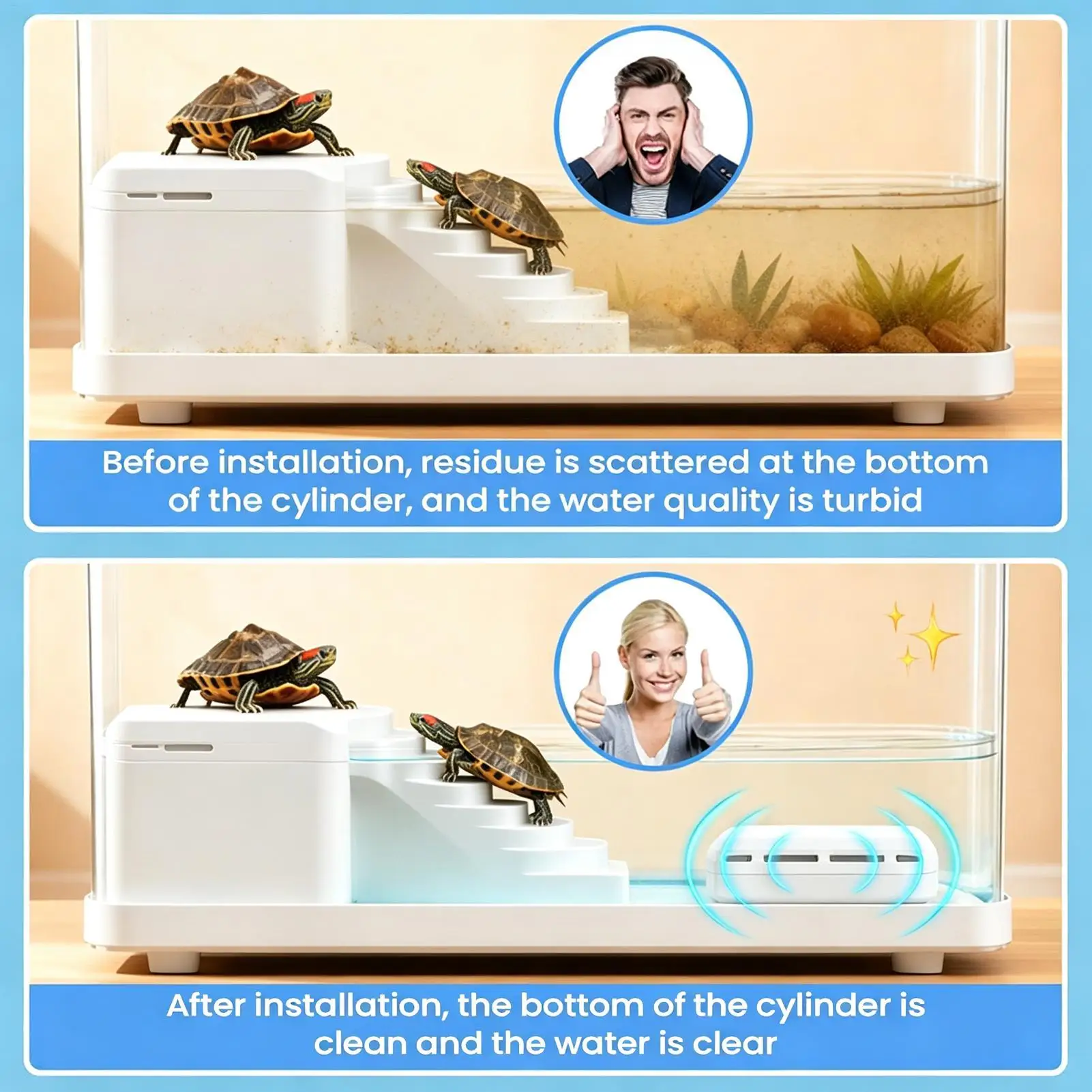 Turtle Poop Catcher Bin with Viewing Window Aquarium Platforms Accessories Reptile Habitat Cleaner for Home Living Room Hotel