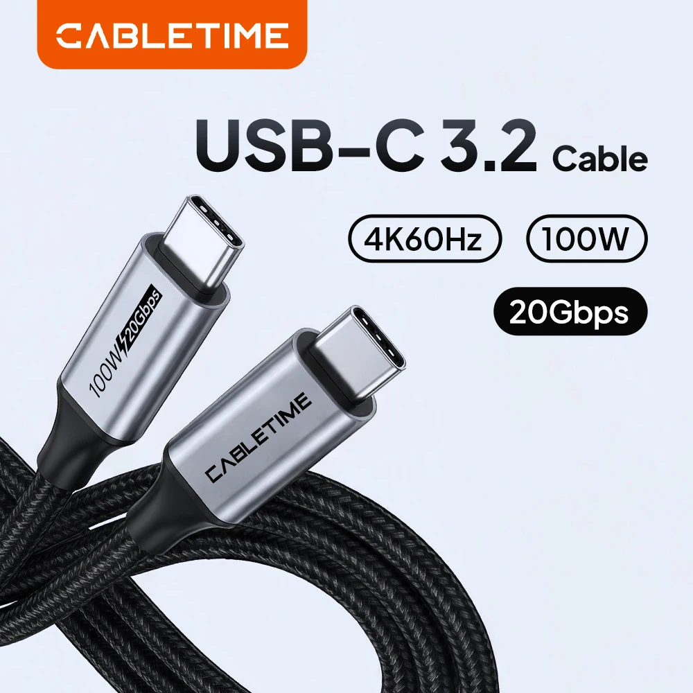 

Кабель CABLETIME USB C Gen 2, 20 Гбит/с, PD100W, кабель для быстрой зарядки, кабель USB типа C для ноутбука, MacBook pro, кабель для зарядного устройства Dell