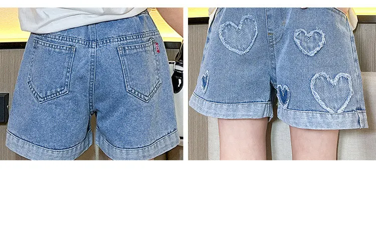 Mädchen-Shorts mit Herzmuster, hohe Taille, Sommer-Sonderangebote, Teenager-Kinder-Mode-Jeans, kurze Hosen für Kinder, Kleidung für 5-14 Jahre – Detail 9