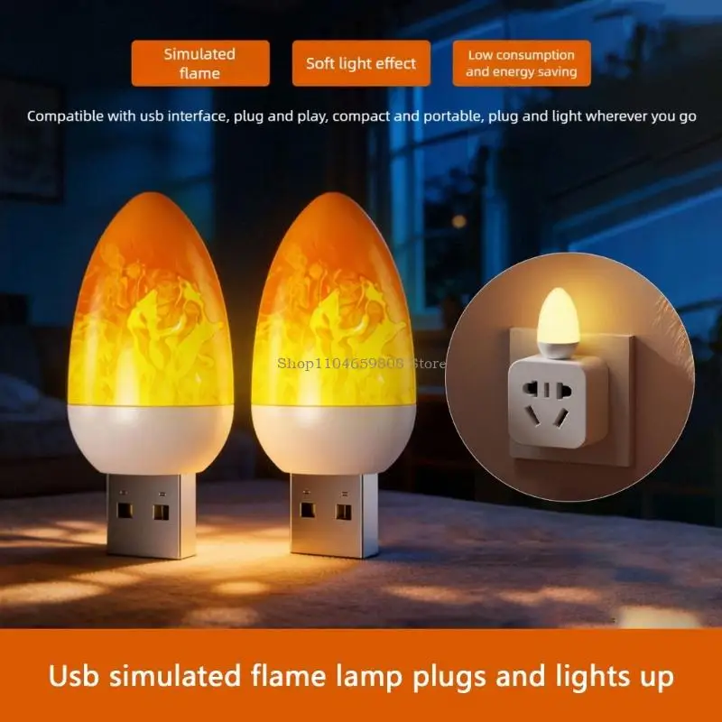 Universal USB Flame Simulation Lamp Safe PP Material Mini Night Lights For Family Homes Kids Pet