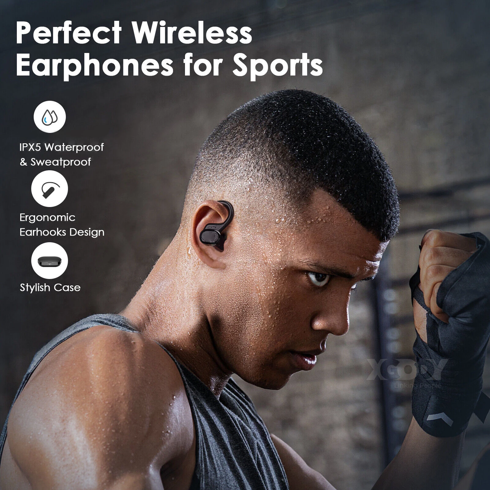 หูฟังบลูทูธไร้สายแบบแขวนหูชุดหูฟัง IPX7กีฬากันน้ำหูฟังสเตอริโอ HiFi พร้อมไมโครโฟน