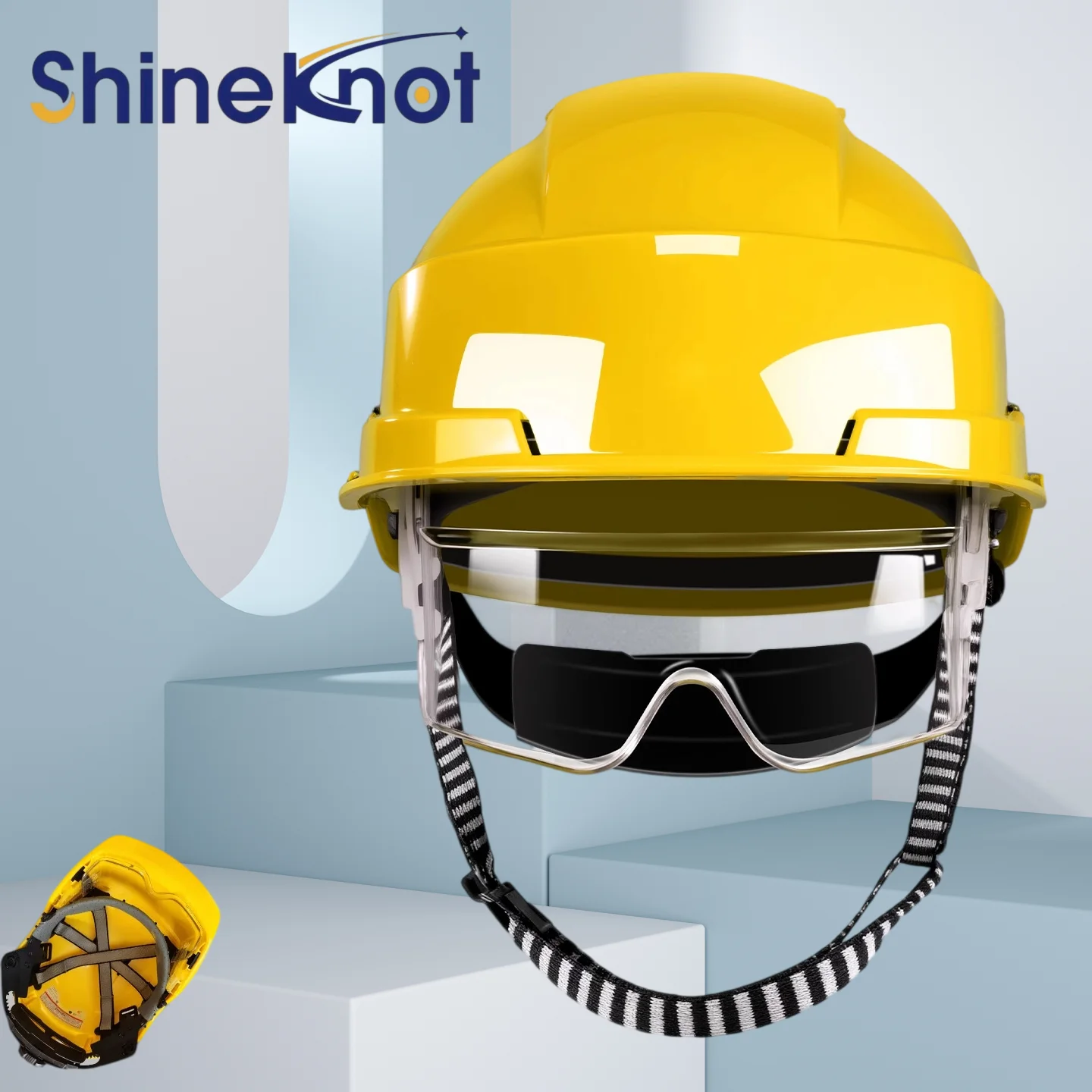 SHINEKNOT Abs Built-In Integrated Goggles Breathable And Anti Smashing Face Mask Industrial Construction Site Safety Helmet