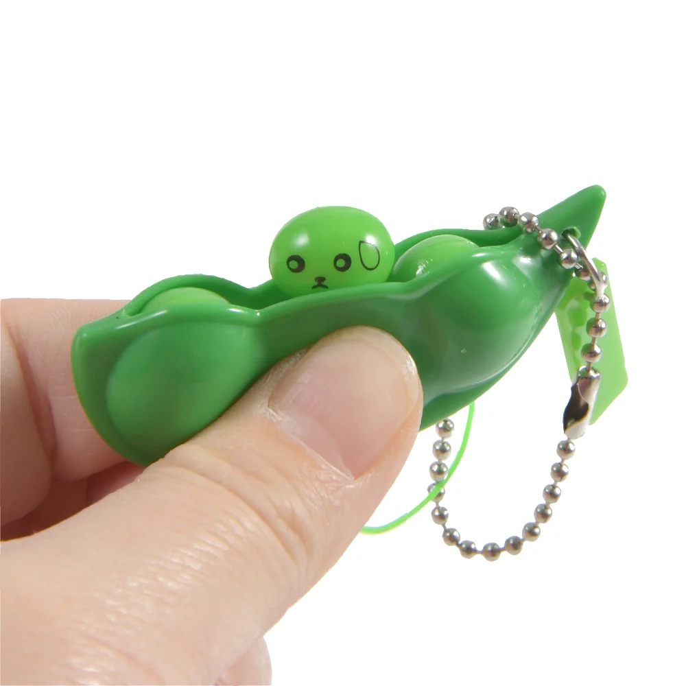 5PCS Cute Extrusion Pea Soybean Edamame Stress Relieve Toy Keychain Bag Charms Trinket