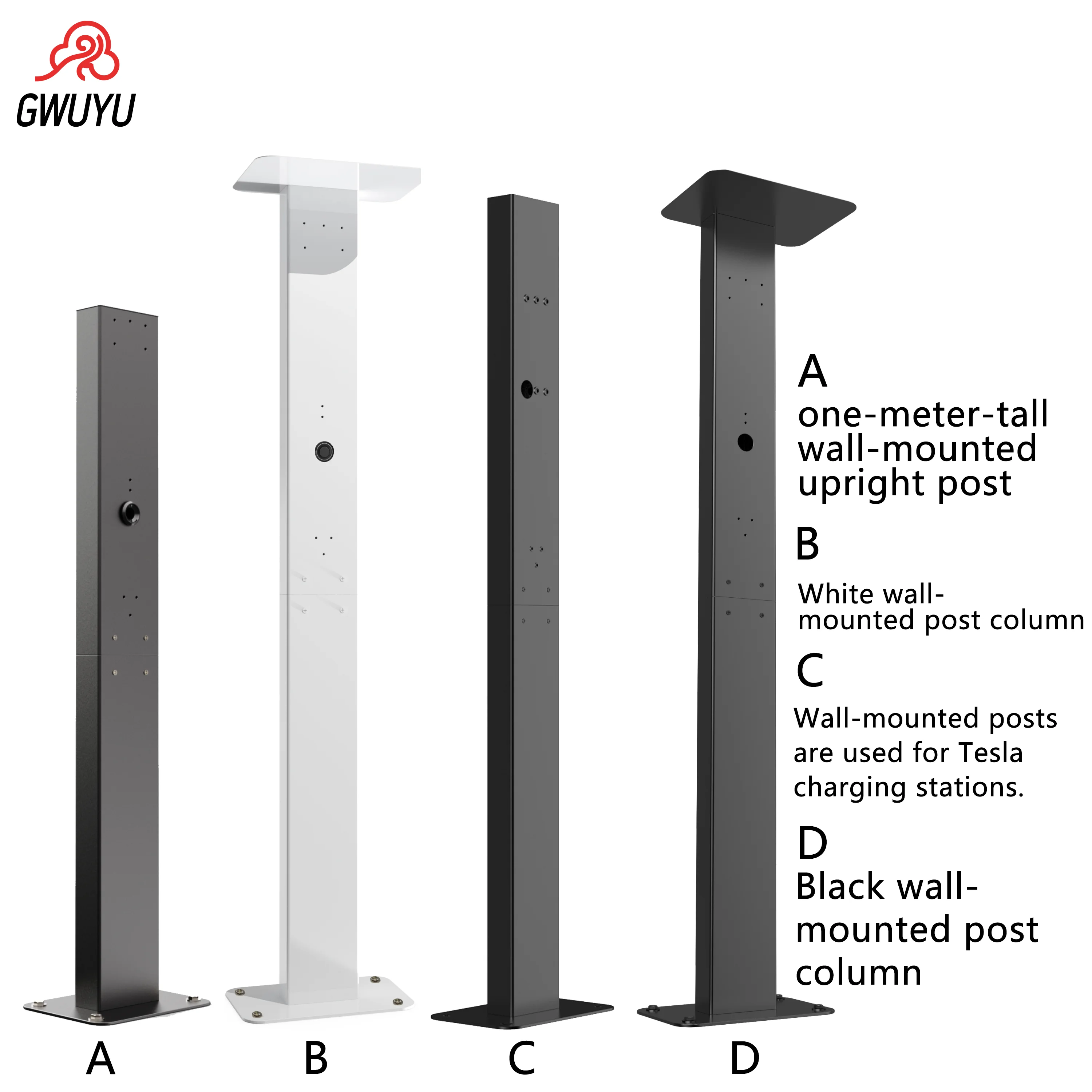GWUYU Multifunktionale Wandmontierte EV-Ladesäule aus Aluminiumlegierung, robuste Metallständer für Tesla-Ladestation, Schwarz-Weiß optional, Outdoor-Bodenhalterung.