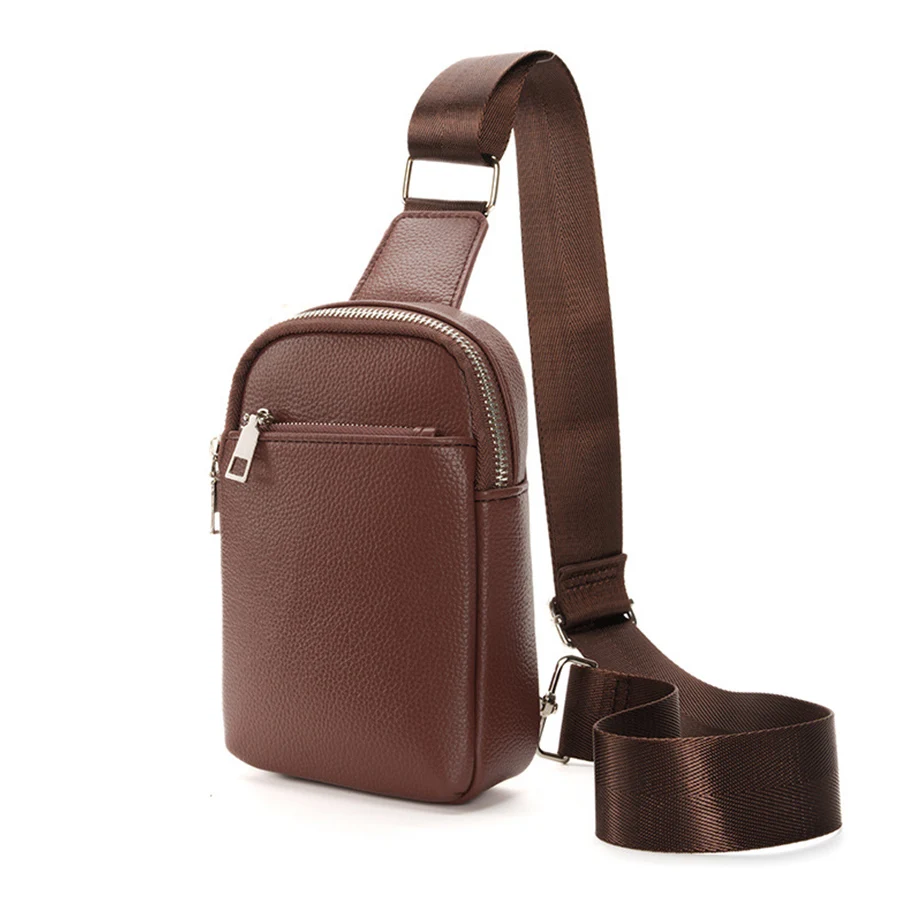 

Men's Chest Pack Crossbody Bag Brown Design Durable PU Leather Handbag Chest Bag Vintage Leisure Men's Handbag Shoulder Bag Sac