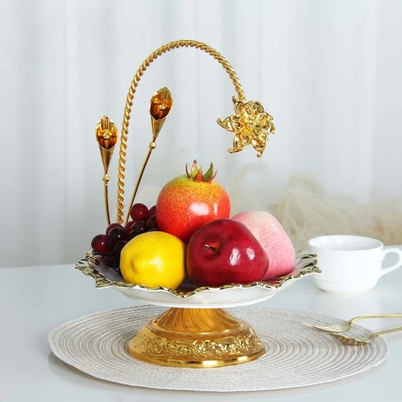 Gold multi-layer ceramic dried fruit box, dim sum plate, fruit plate, three-layer string plate, afternoon tea, dessert table, ca