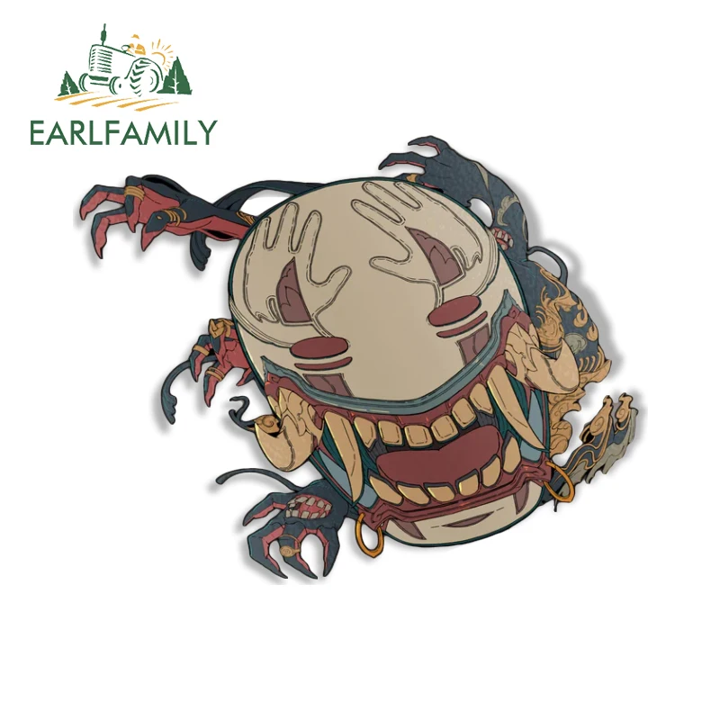 EARLFAMILY 13cm x 10.3cm Mask Muti Hands Demon Car Sticker Fanart Ghosts Bucktooth Computer Decal Creative Peek Glass Car Goods