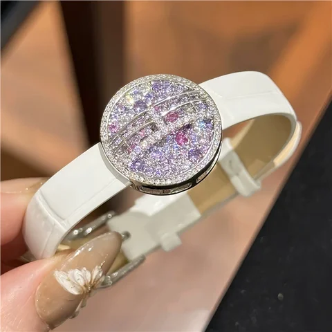 BELLUX Monet Garden Series S925 Silver Gold Plated Watch Pink Bracelet Purple Violet Fashion Girls' Wristband