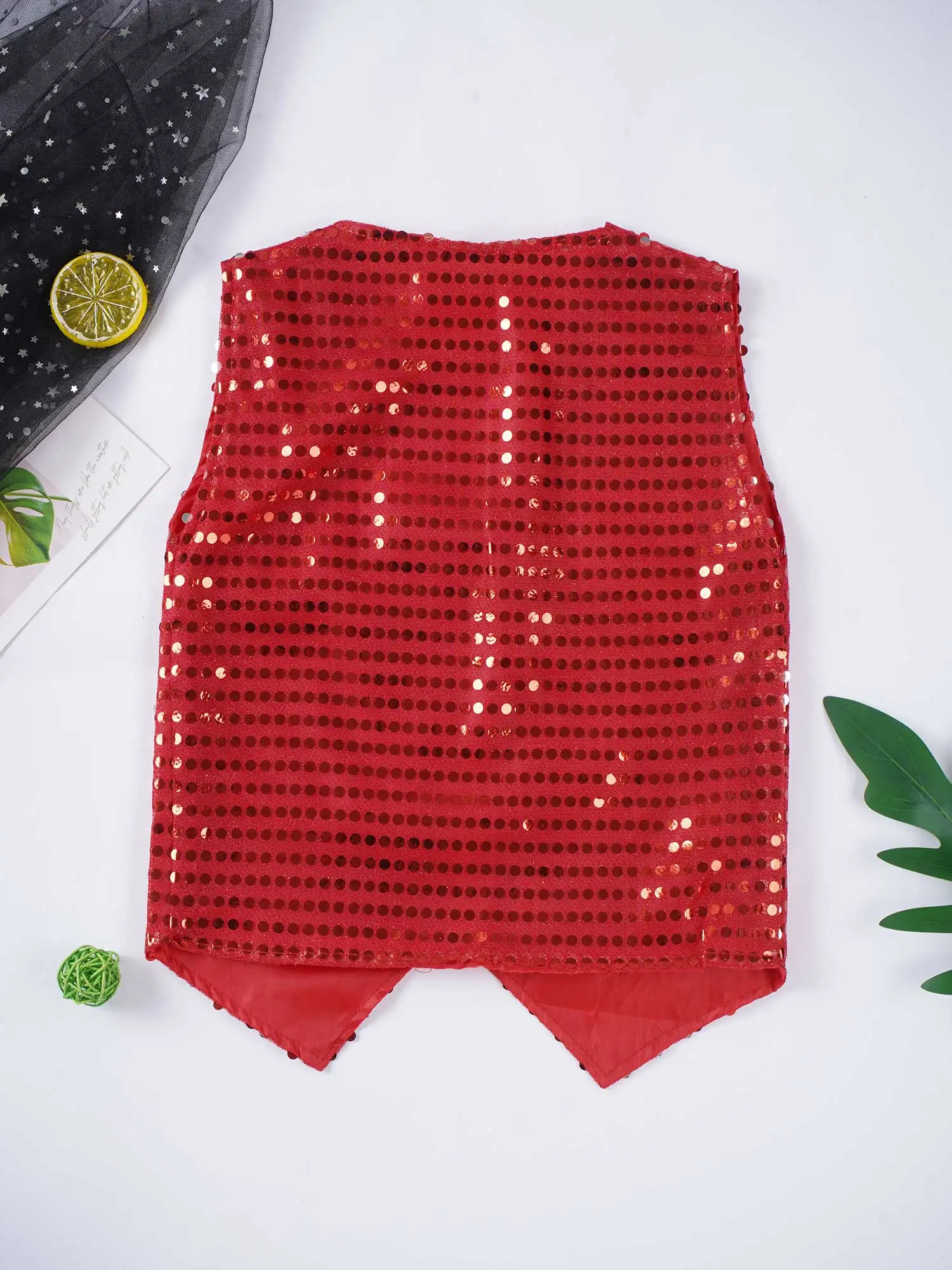 Girls Boys Sequins Moden Jazz Hip hop Street Dance Costume Outfits Sleeveless Vest Tops Waistcoat with Hat Bowtie Necktie Set