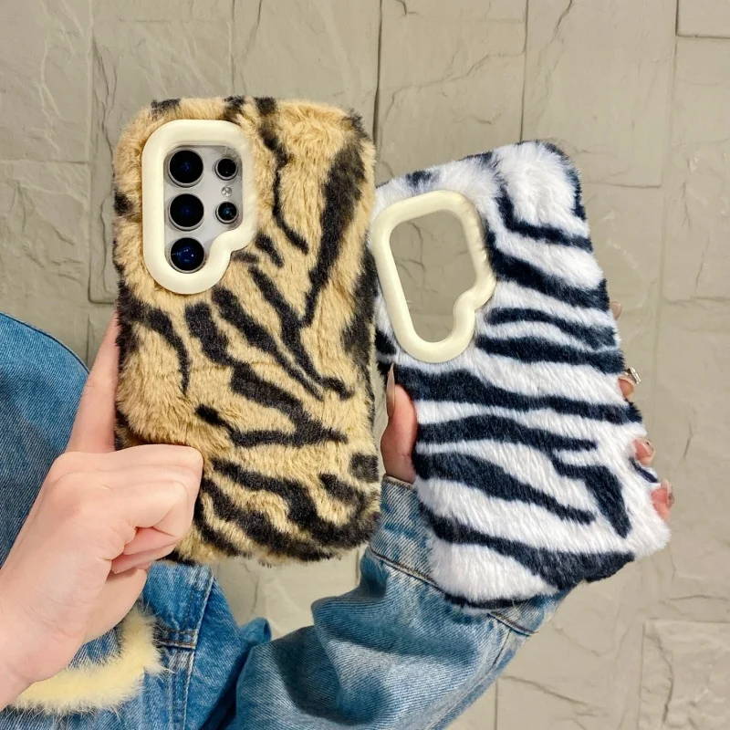 

Luxury leopard print zebra Plush stripes Phone Case Forr Samsung A17 A16 A55 A54 A35 S23 S24 S25 S26Ultra Plus Lens Stand Cover﻿