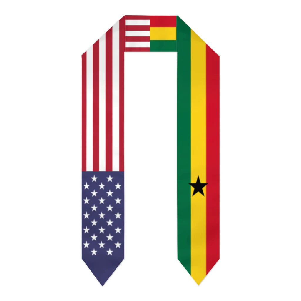 Graduation Sash Ghana & USA United States Flag Stole Shawls Graduate Wraps Scraf International Student Pride Gifts