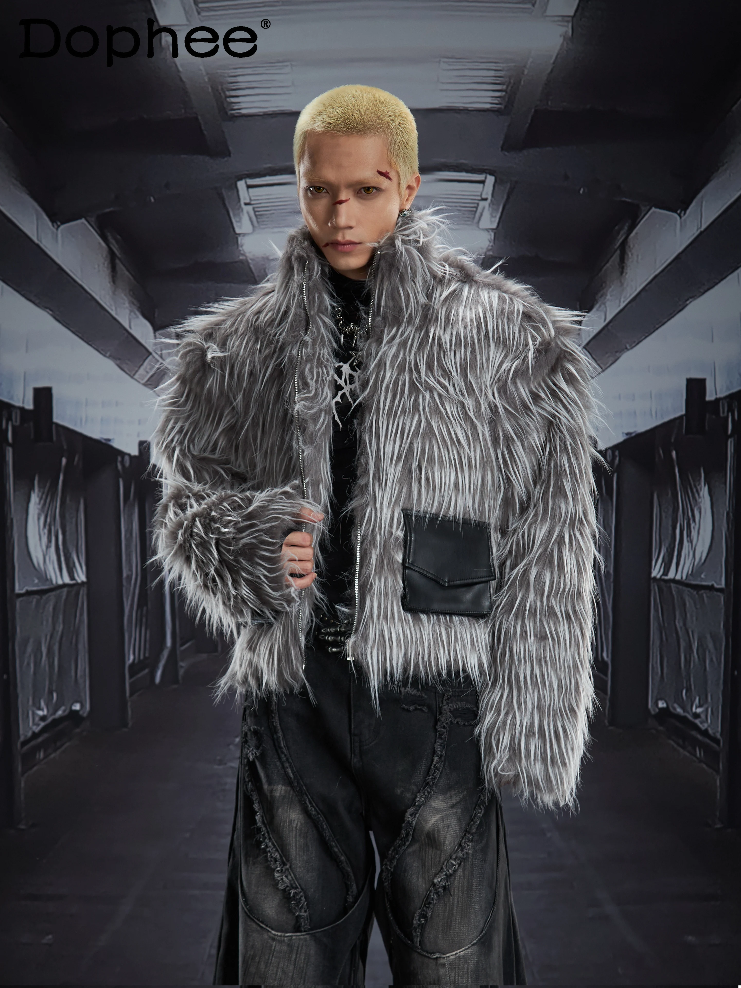 เสื้อโค้ทขนสั้นทรงหลวมสไตล์ดาร์ก Y2K สำหรับผู้ชาย ดีไซน์แนวซับคัลเจอร์  เหมาะสำหรับฤดูใบไม้ร่วงและฤดูหนาว เนื้อผ้าหนา อุ่นสบาย สไตล์ลำลอง