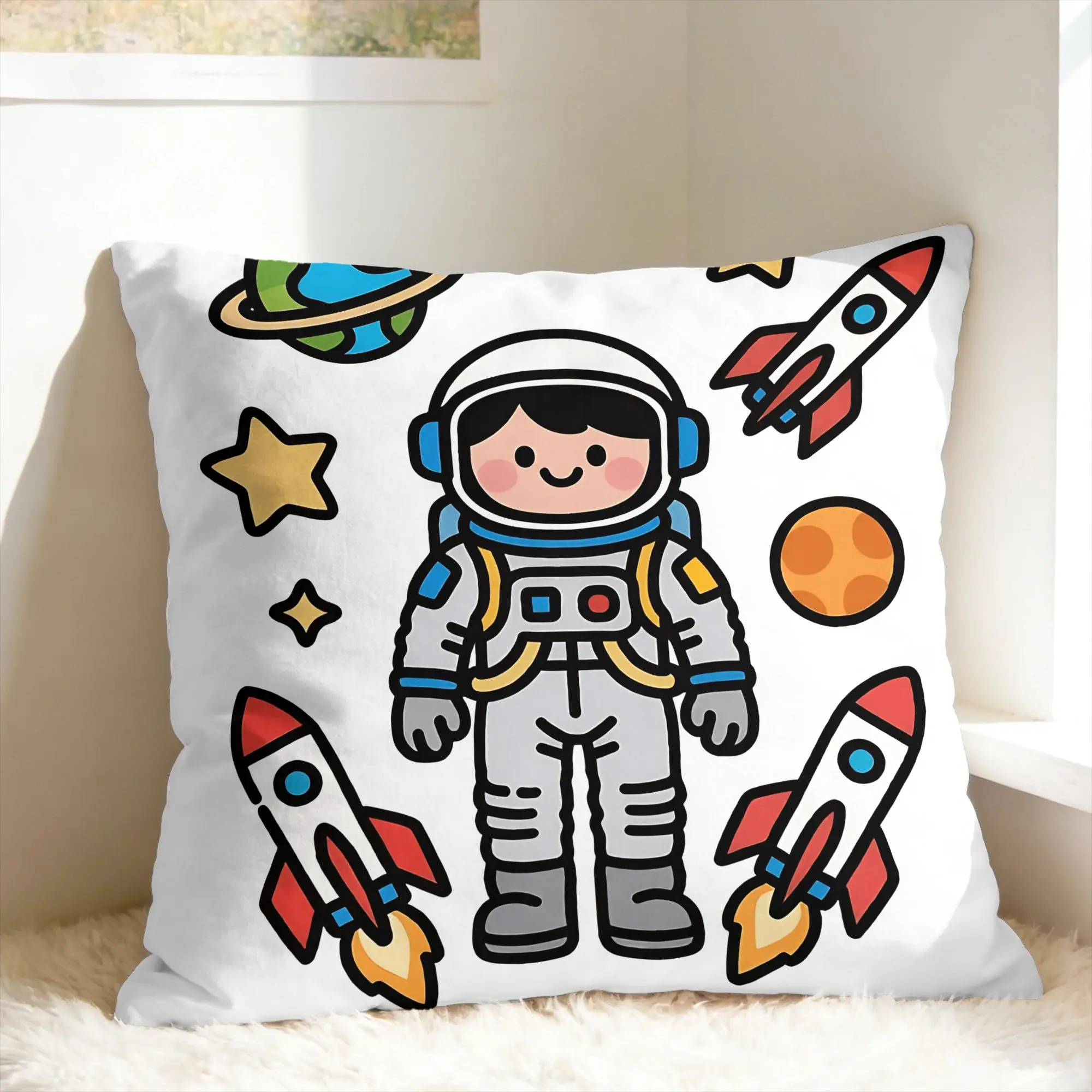 Astronaut & Rocket & Planets Pillow Case  Fashion Pillow Cover Soft Pillowcases For Sofa Couch Bed Living Room