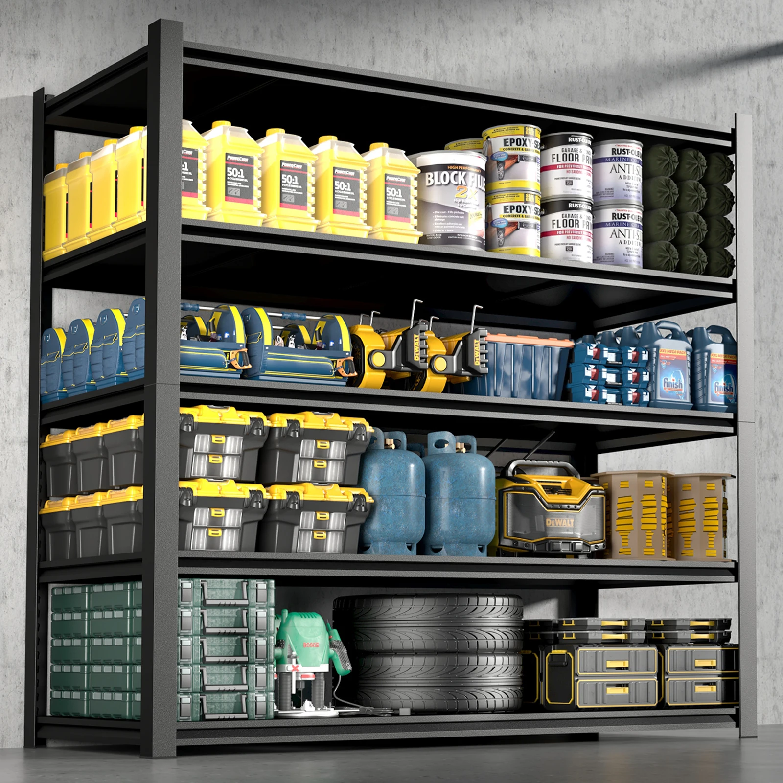 

72.05 Inch Tall Black Metal Shelves with 5 Removable Dividers High Capacity and Load Bearing for Garages Kitchens and Offices