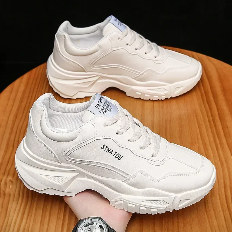 PU Men Sneakers White Lace Up Platform Shoes for Men Running Sport Casual Shoes Spring Autumn Male Shoes Vulcanized Shoes Men