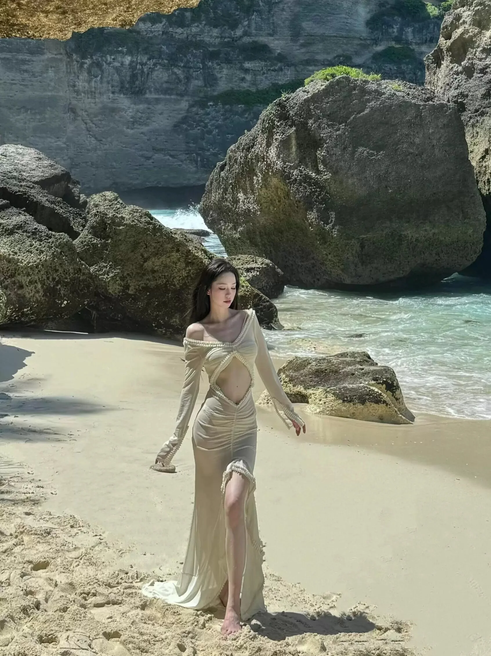 Sexy Langarm Kleid Frauen Mode Off Back Sheer Dünne Dame Party Kleider Vintage Casual Langes Kleid Strand Urlaub Kleidung