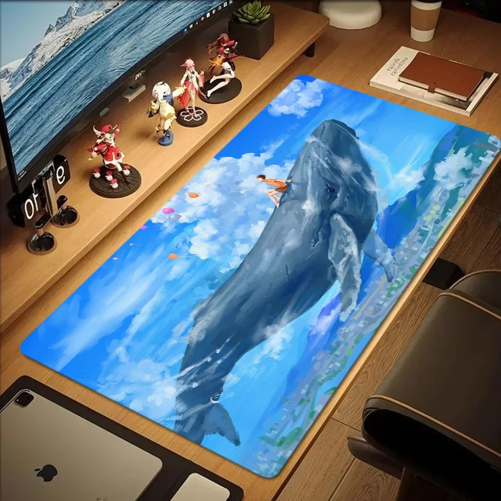 Whale Falls Art Large Game Office Computer Mouse Pad Washable Anti-slip Rubber Gaming Keyboard Desk Mat with Precision Lock Edge