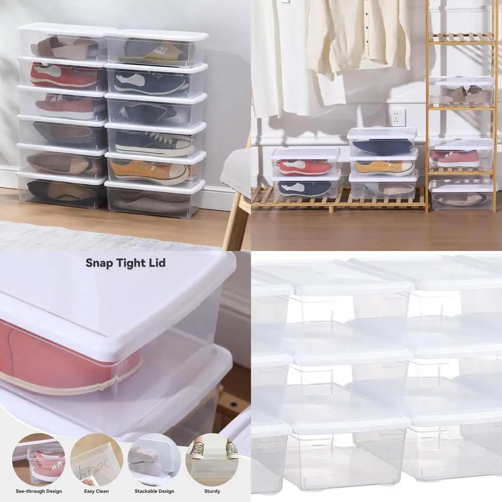 

Stackable 6-Quart Clear Plastic Storage Boxes with White Lids, 12-Pack for Craft and Organized Storage