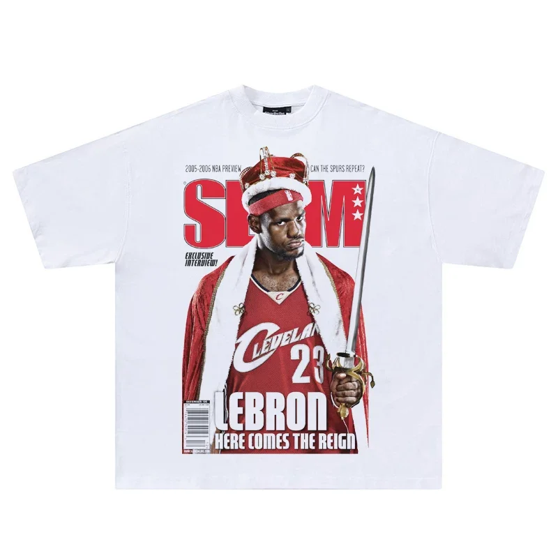 LeBron James Here Comes The Reign Basketball T-Shirt Oversized Breathable Cotton Crew Neck Y2K Sports Collector Daily Top