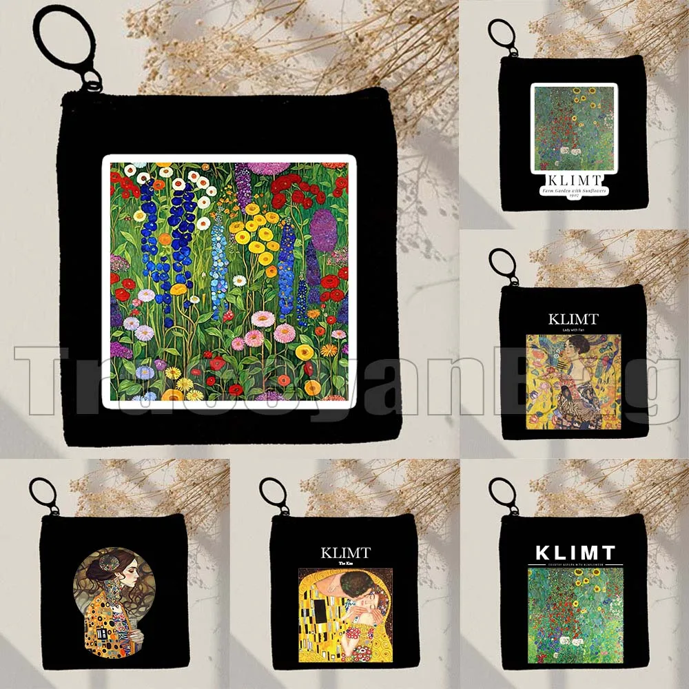 

Klimt Style Cute Gifts Flower Garden Gustav Klimt Flowers with Gold Klimt Sunflowers Canvas Coin Purse Key Case Bag Wallet Pouch