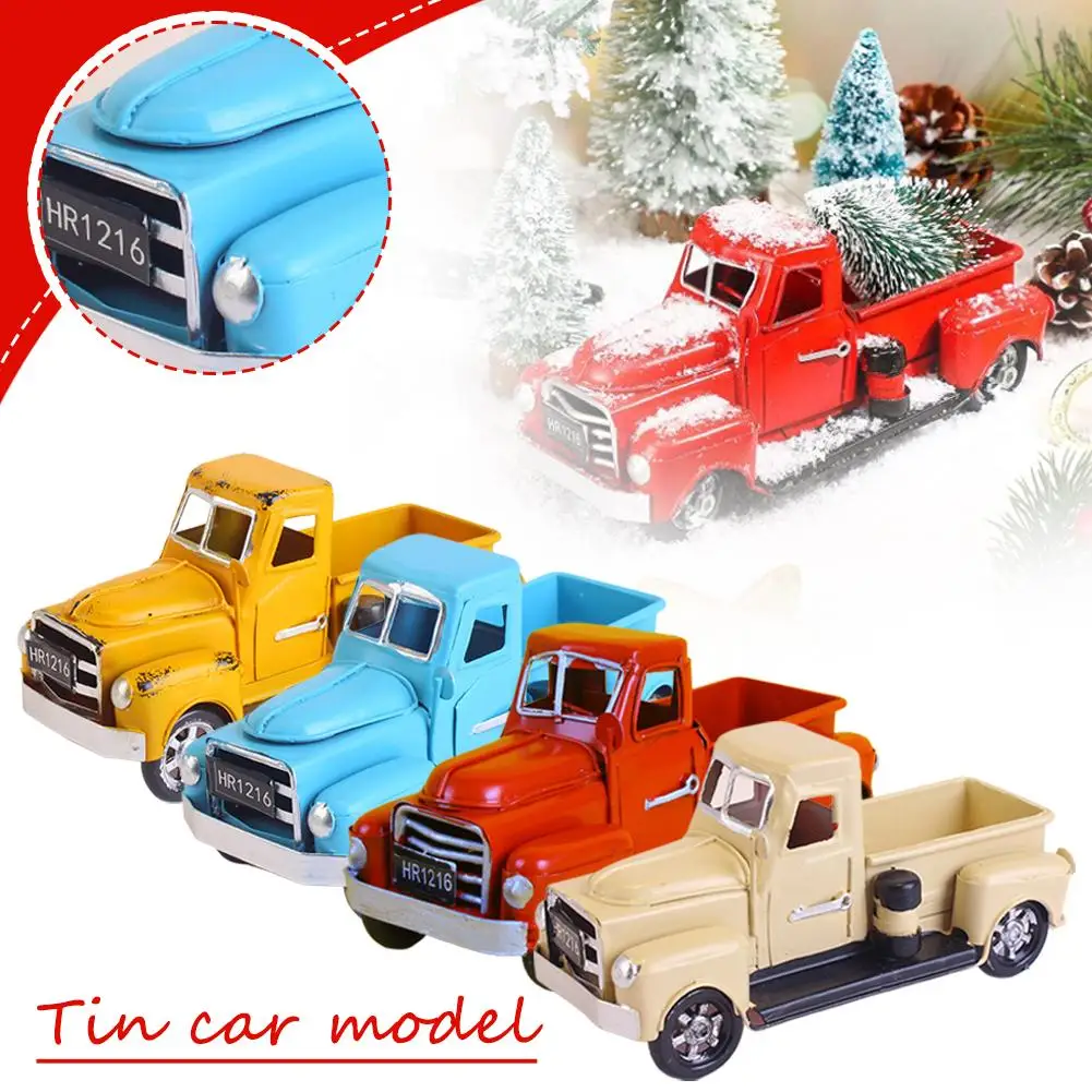 Vintage Lkw Dekor Pickup Modell Zinn Auto Desktop Dekoration Spielzeug Geschenk Mini Ornamente Kinder Weihnachten C7d7